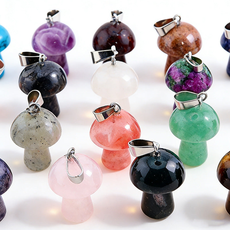 Natural Crystal Jade Mushroom Tigereye Pink Pendant
