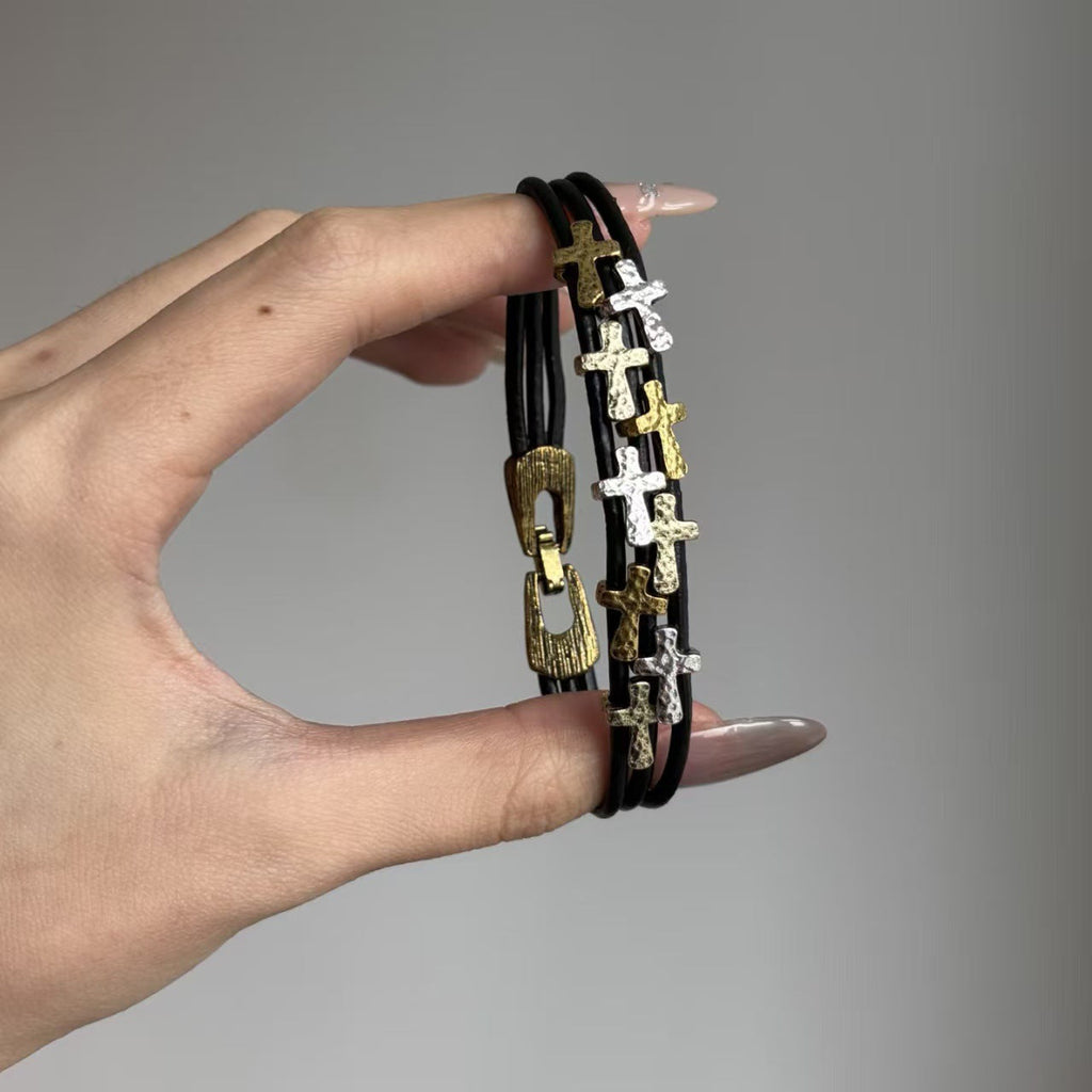 Dark Hot Style Leather Cross Retro Personality High Sense Fashionable Bracelets