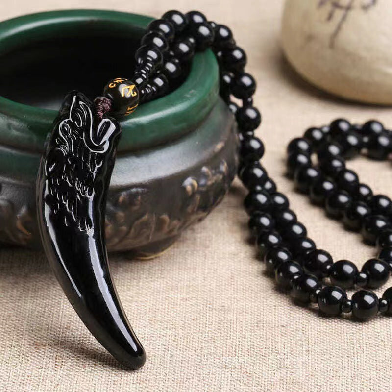 Glass Imitation Obsidian Wolf Head Dragon Gossip Elephant Avalokitesvara Pendant