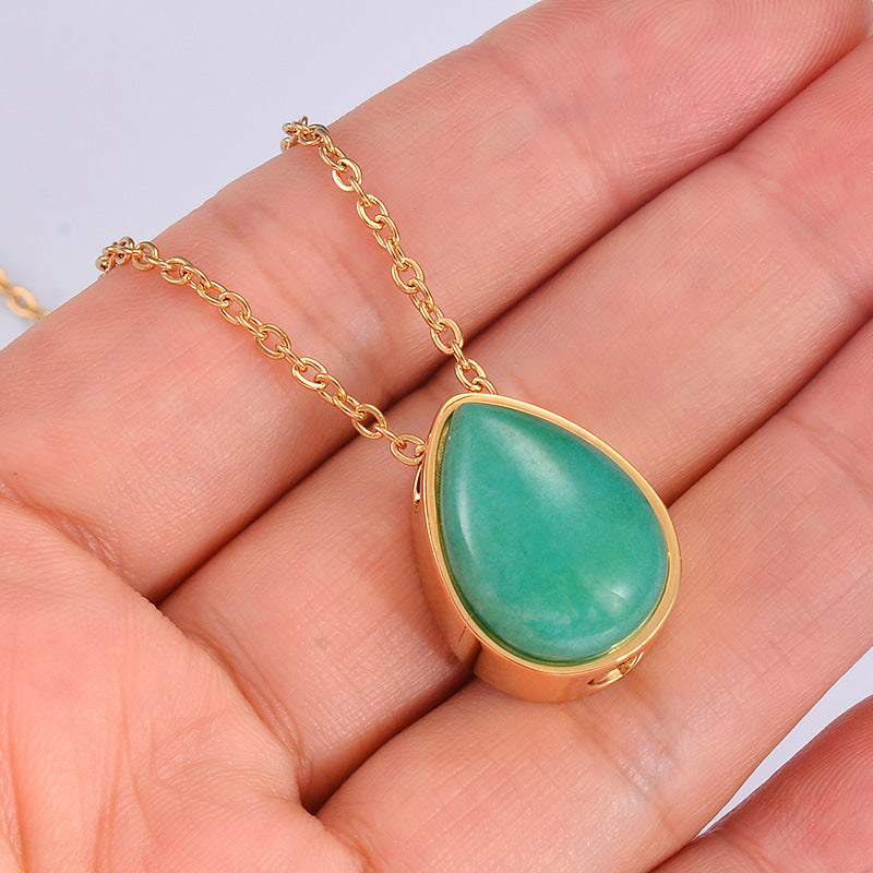 Retro Style Natural Stone Open Gold Cinerary Casket Necklaces