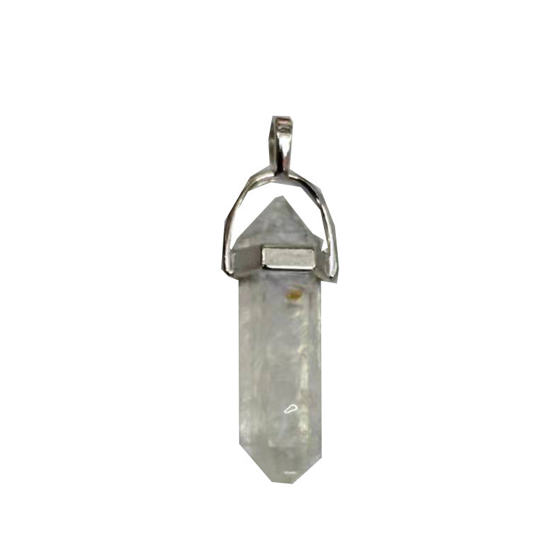 Natural Crystal Hexagon Prism Pink Amethyst Double Pointed Bullet Pendant