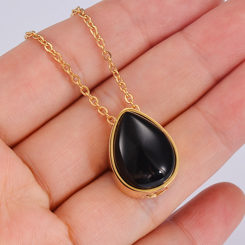 Retro Style Natural Stone Open Gold Cinerary Casket Necklaces