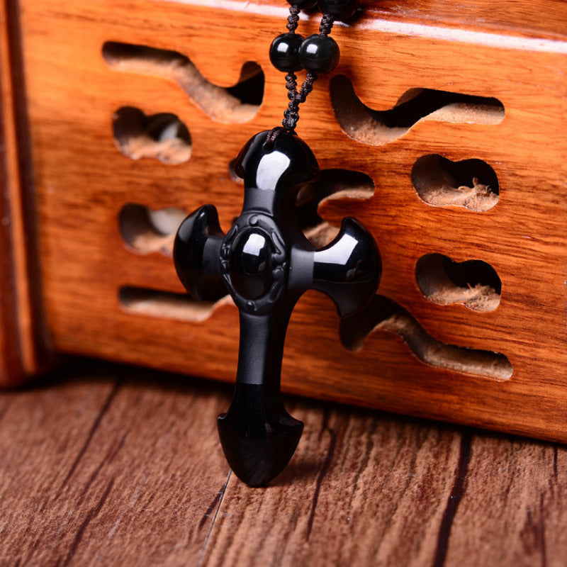 Glass Imitation Obsidian Wolf Head Dragon Gossip Elephant Avalokitesvara Pendant