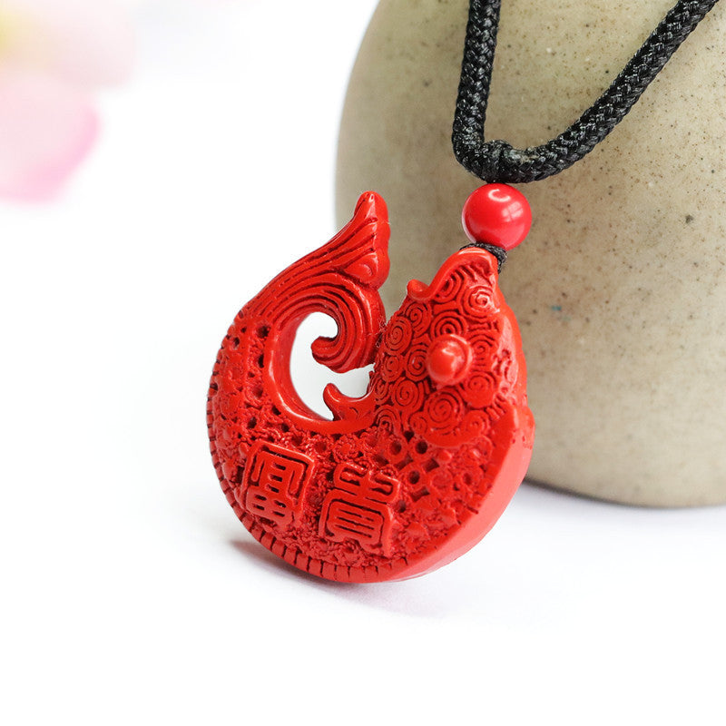 Cinnabar Red Sand Auspicious Koi Emperor Pendant