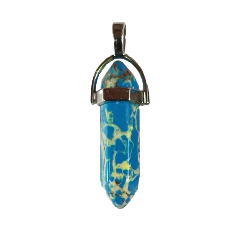 Natural Crystal Hexagon Prism Pink Amethyst Double Pointed Bullet Pendant
