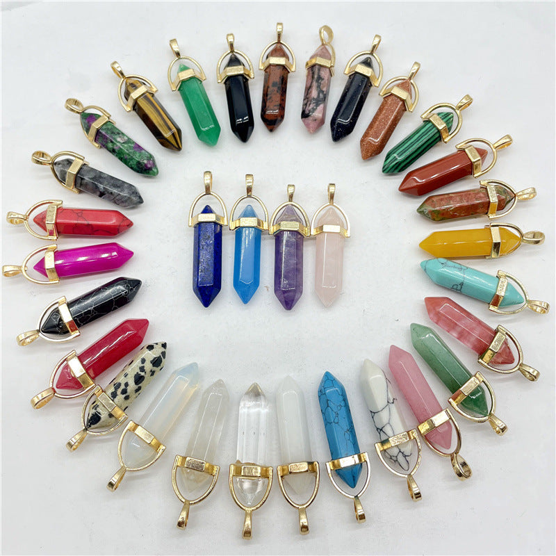 Gemstone Crystal Agate Bullet Gold Plated Metal Pendant