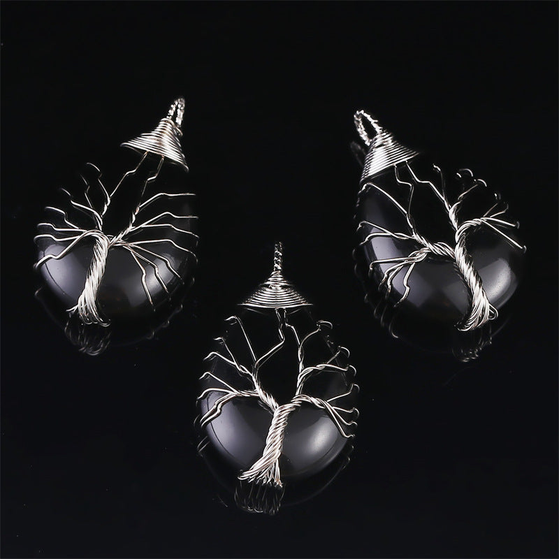 Copper Wire Winding Natural Crystal Water Drop Rough Stone Lucky Pendant