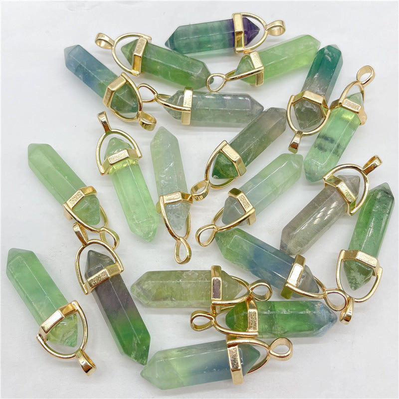 Gemstone Crystal Agate Bullet Gold Plated Metal Pendant