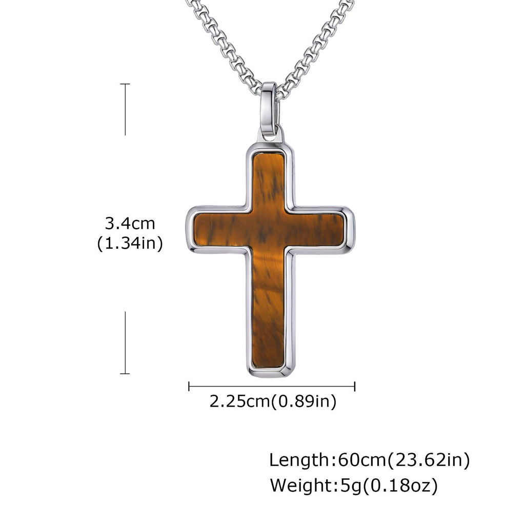 Man's Stainless Steel Cross Turquoise Natural Tiger Eye Sweater Pendant