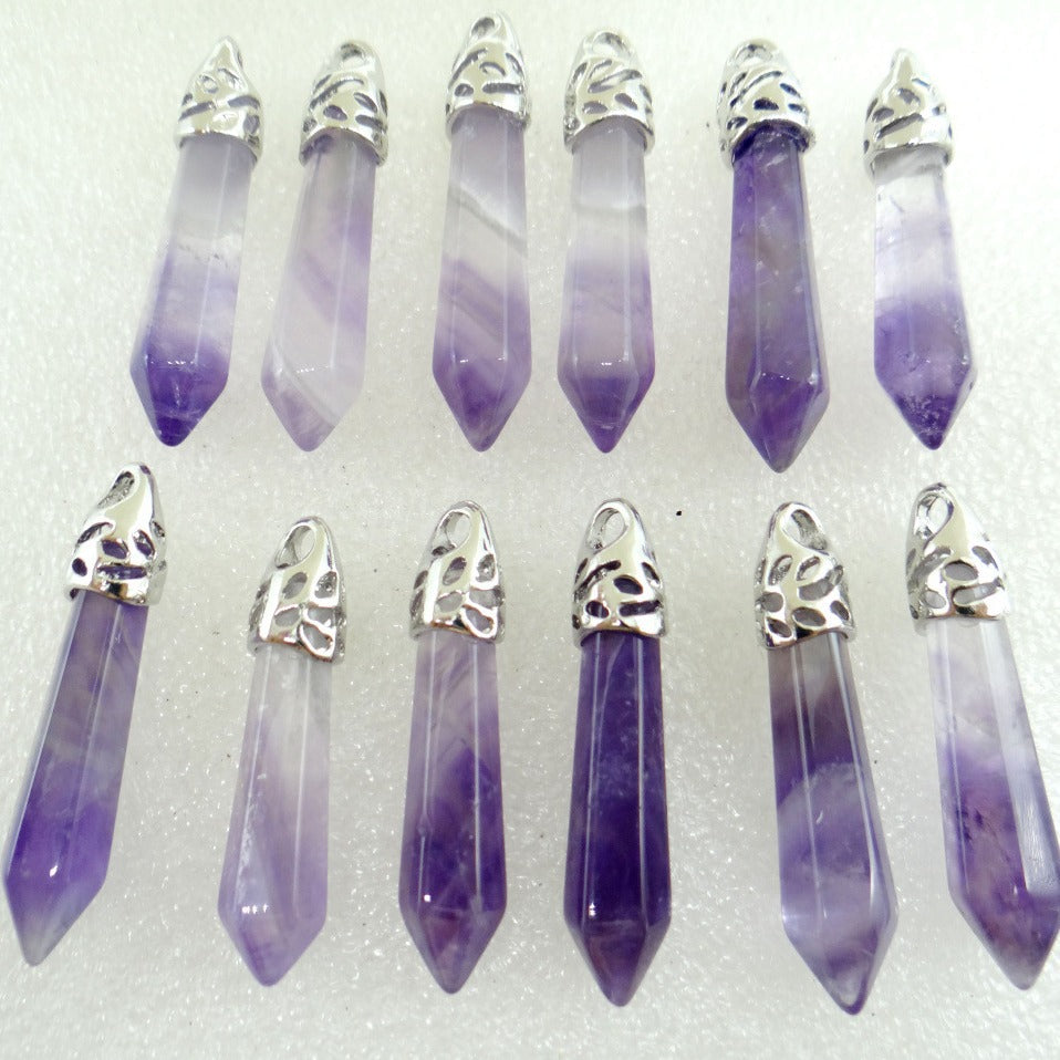 Stone Amethyst Agate Hexagon Prism Bullet Spirit Pendant