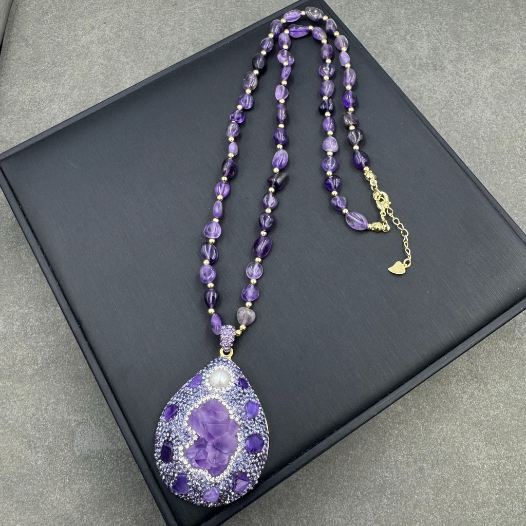 Raw Gemstone Amethyst Czech Diamond Inlaid French Minority Ore Live Jewelry Set