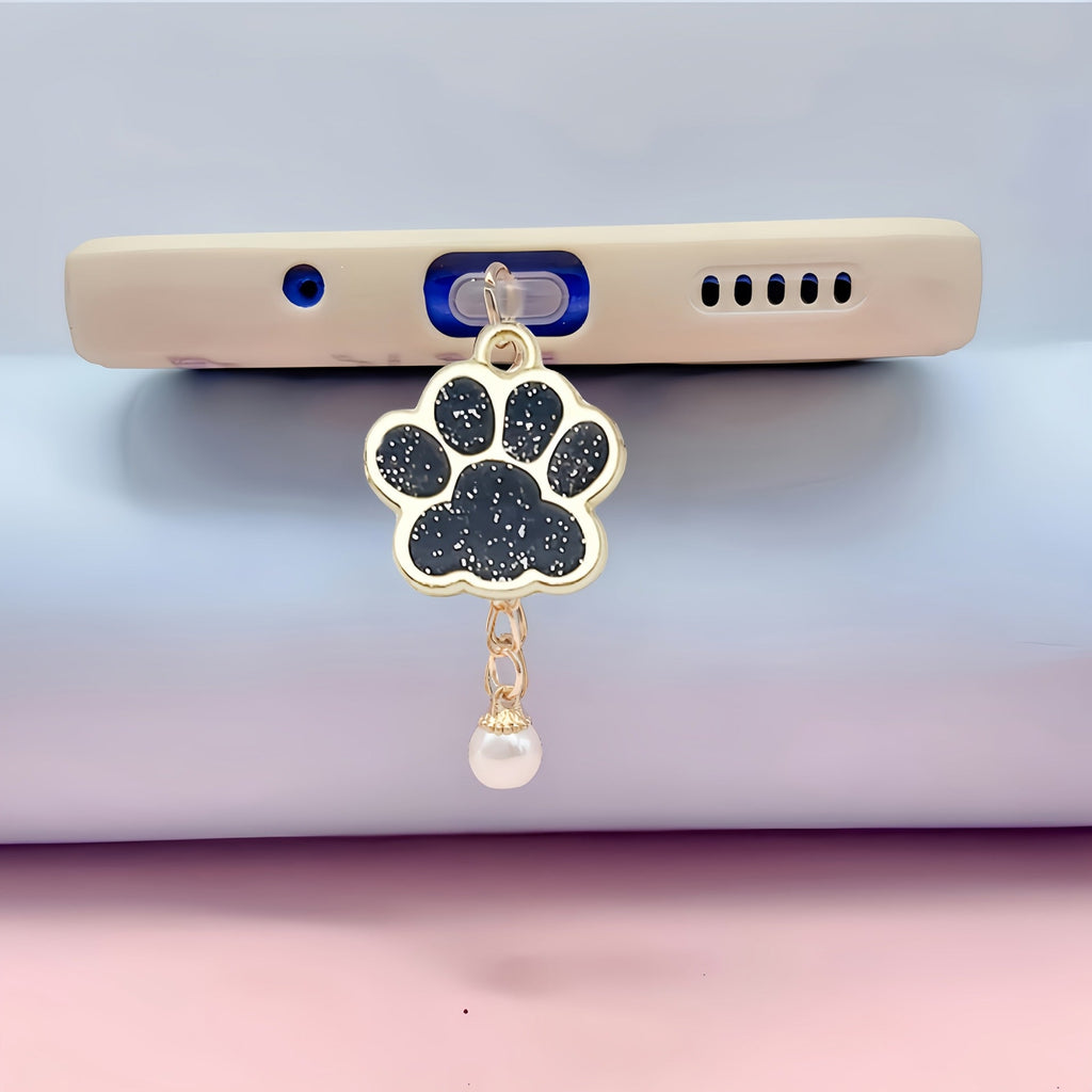 Cat Dog's Paw Mobile Phone Charging Port Dust Plug Golden Pendants