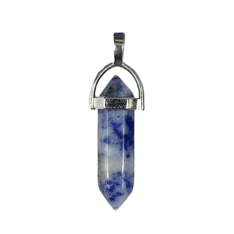 Natural Crystal Hexagon Prism Pink Amethyst Double Pointed Bullet Pendant