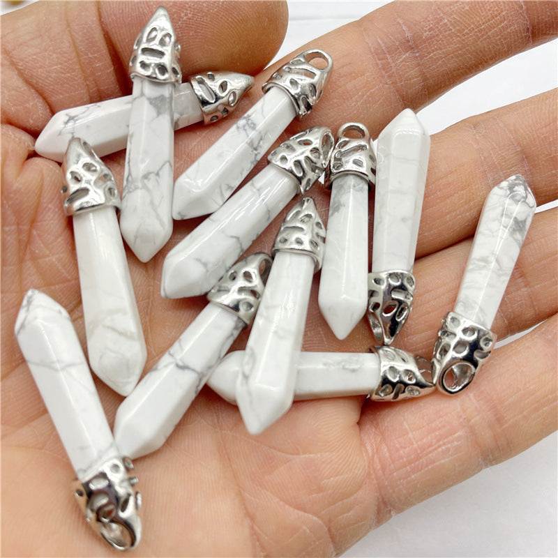 Stone Amethyst Agate Hexagon Prism Bullet Spirit Pendant