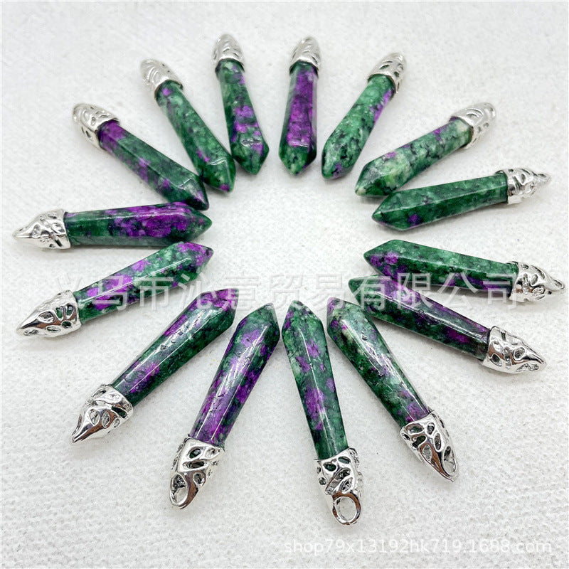 Stone Amethyst Agate Hexagon Prism Bullet Spirit Pendant