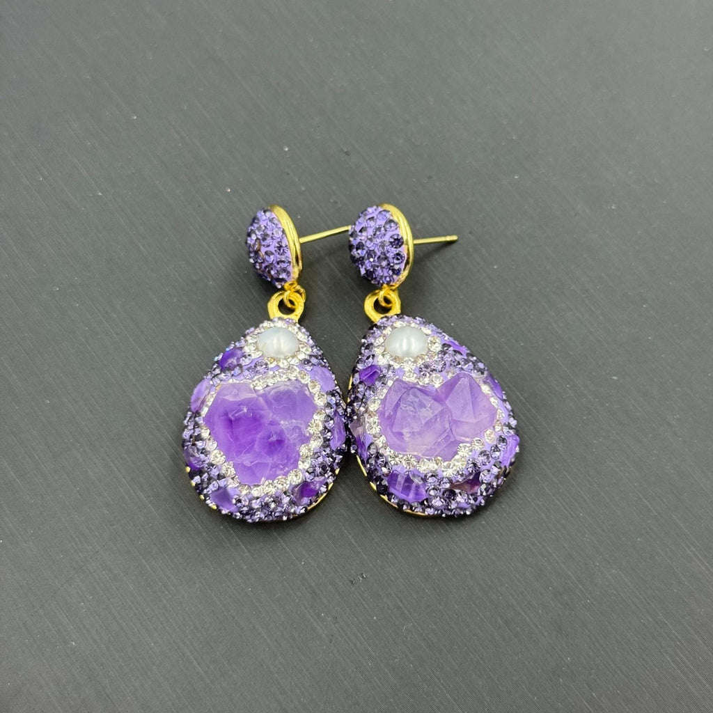 Raw Gemstone Amethyst Czech Diamond Inlaid French Minority Ore Live Jewelry Set