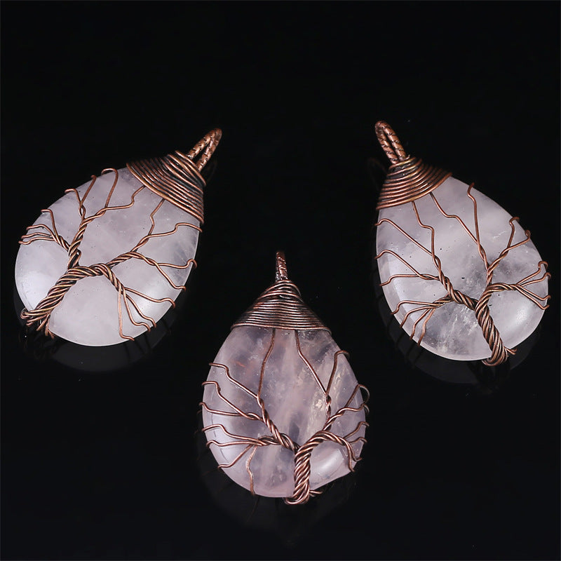 Copper Wire Winding Natural Crystal Water Drop Rough Stone Lucky Pendant