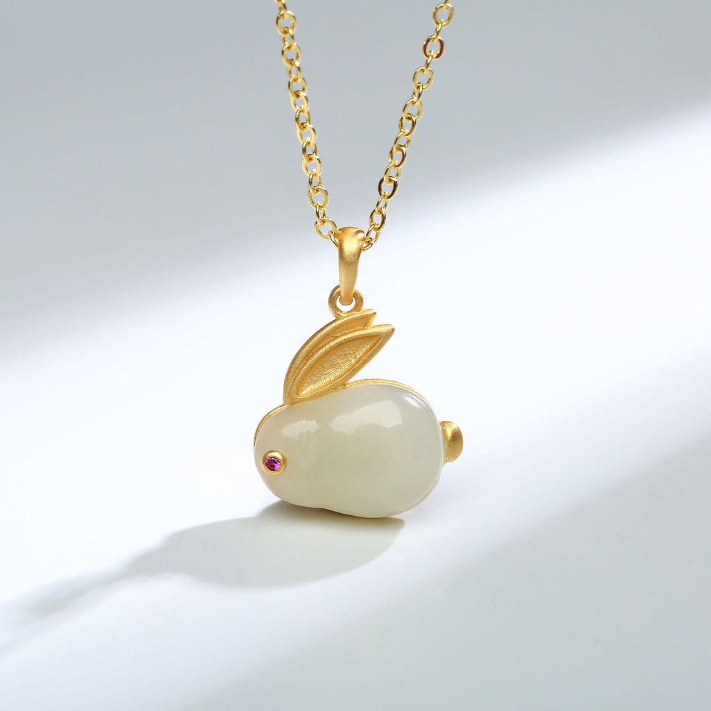 Sier Plated Gold Natural Jade White Rabbit Pendants