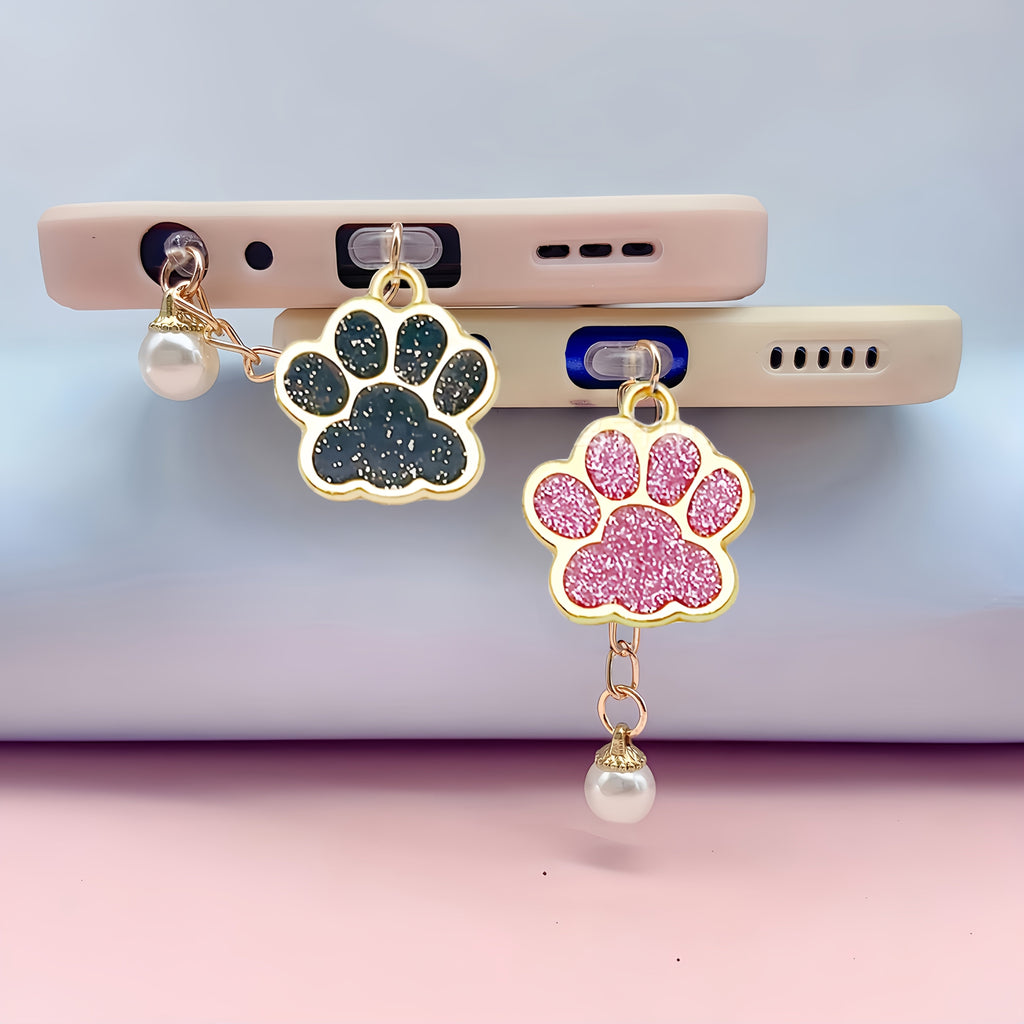Cat Dog's Paw Mobile Phone Charging Port Dust Plug Golden Pendants