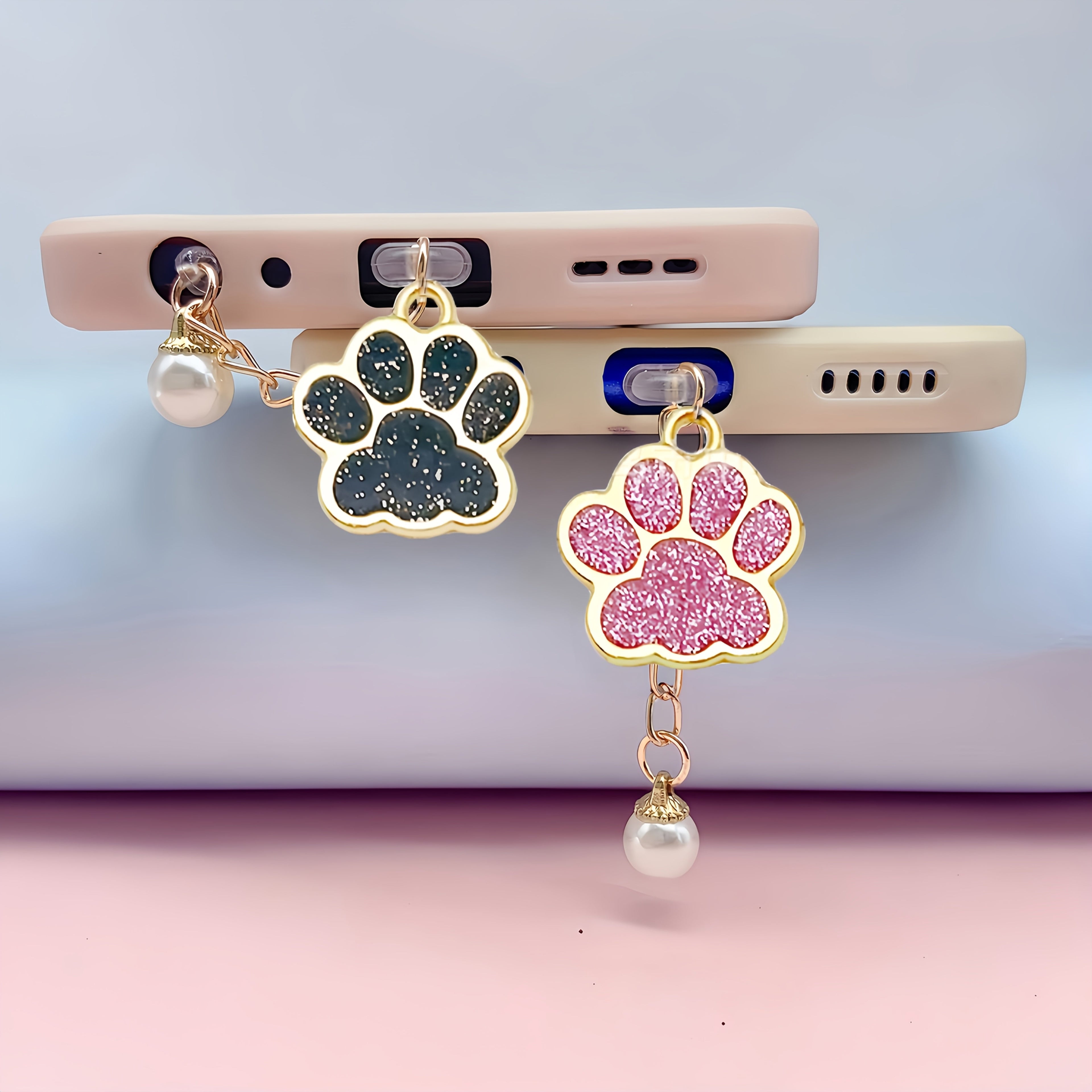 Cat Dog's Paw Mobile Phone Charging Port Dust Plug Golden Pendants