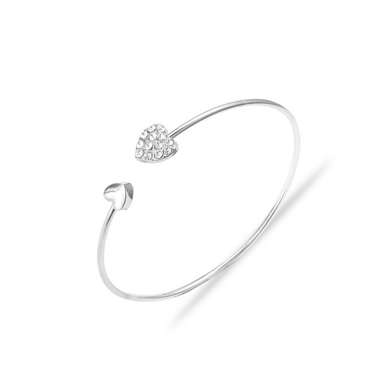 Diamond Heart Shaped Love Open Adjustable Double Bracelets