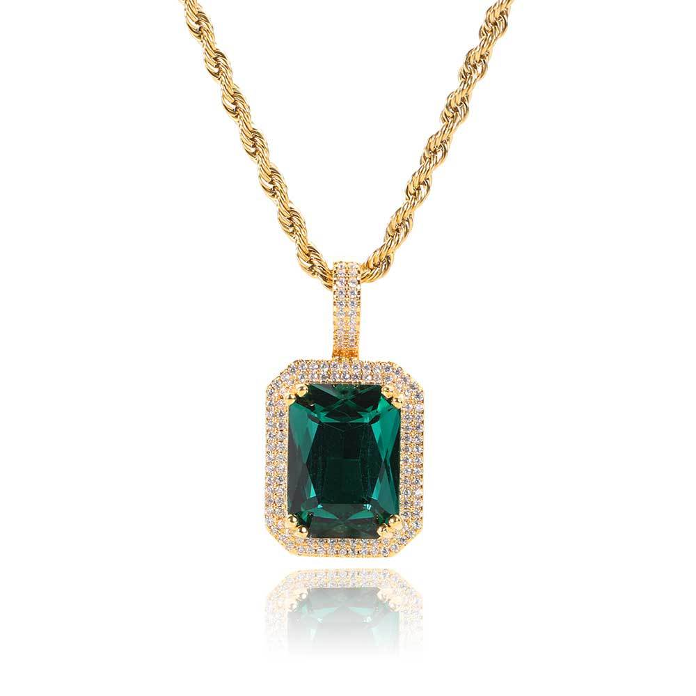 Men's Hip Hop Solid Square Colored Gemstone Fashion Personality Micro Inlaid Pendant