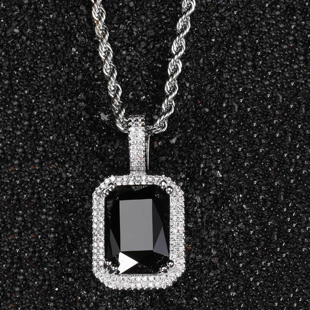 Men's Hip Hop Solid Square Colored Gemstone Fashion Personality Micro Inlaid Pendant