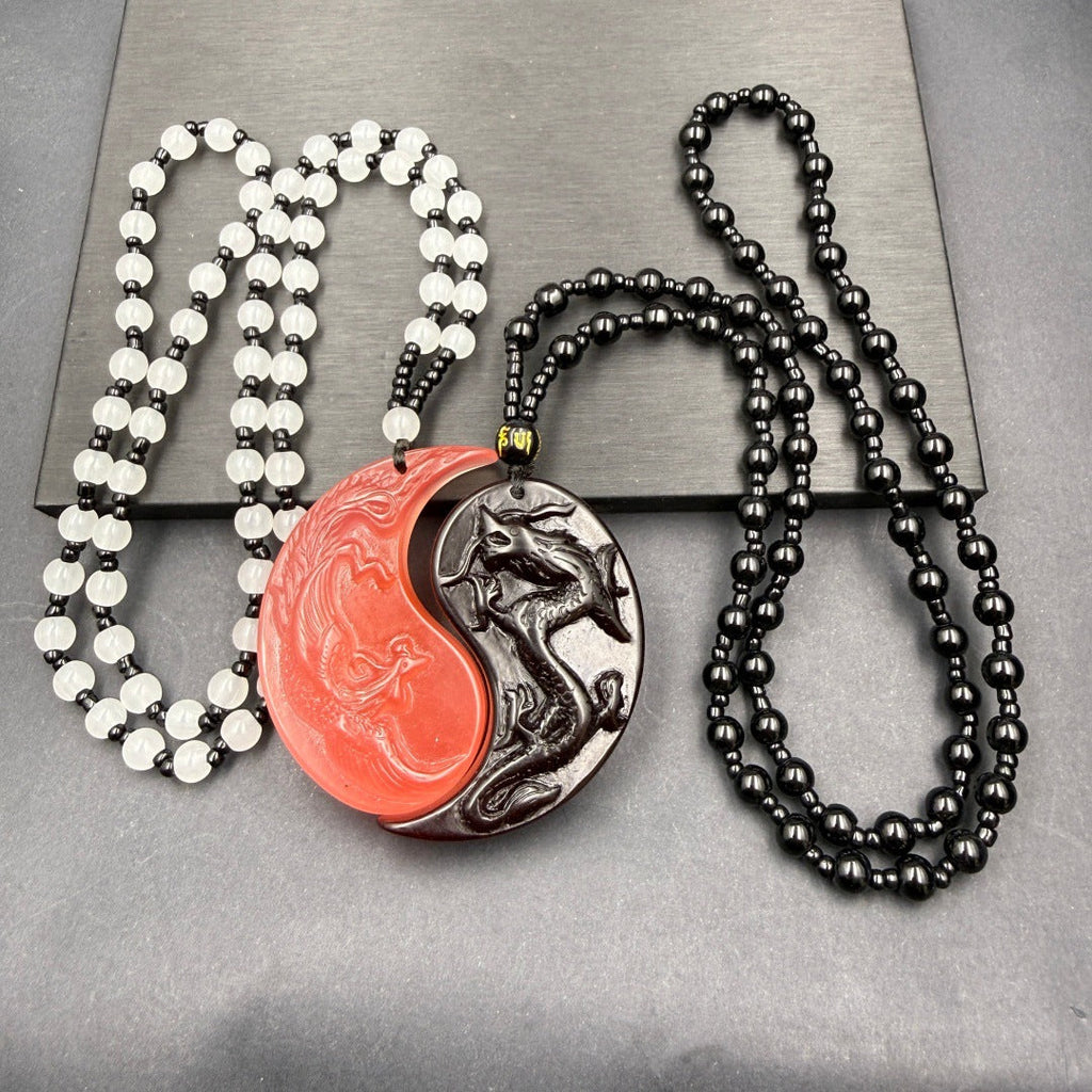 Women's & Men's Prosperity Brought The Dragon Phoenix Couple Purple Chameleon Chinese Pendant