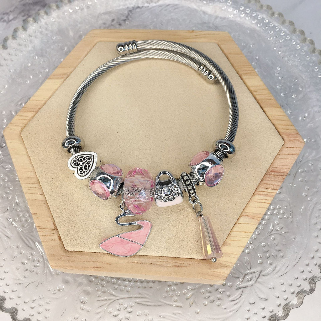 Women's Electroplated Pink Swan Fox Turtle Alloy Bracelets