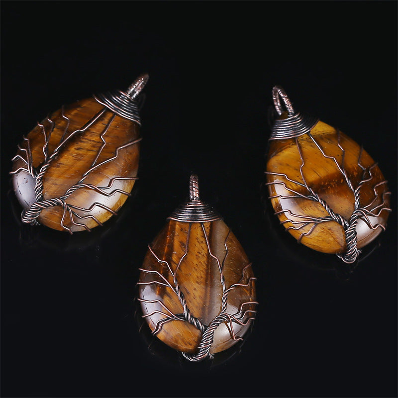 Copper Wire Winding Natural Crystal Water Drop Rough Stone Lucky Pendant