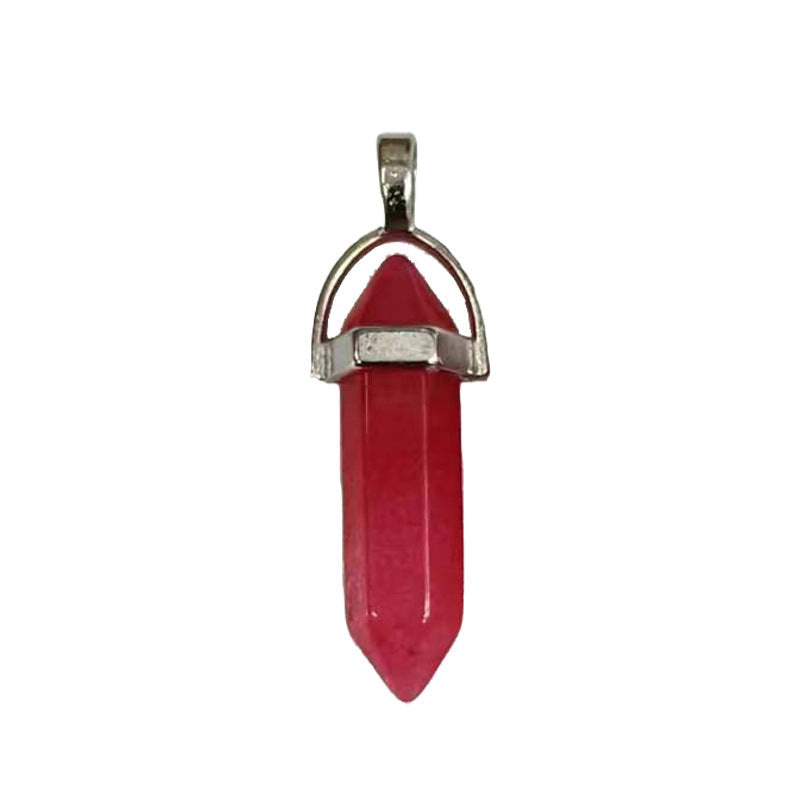 Natural Crystal Hexagon Prism Pink Amethyst Double Pointed Bullet Pendant