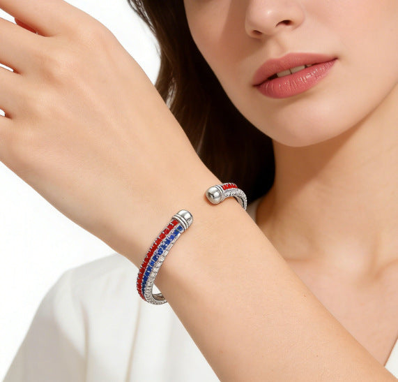 Fashion Luxury Popular Rhinestone Staggered Independence Day Bracelet
