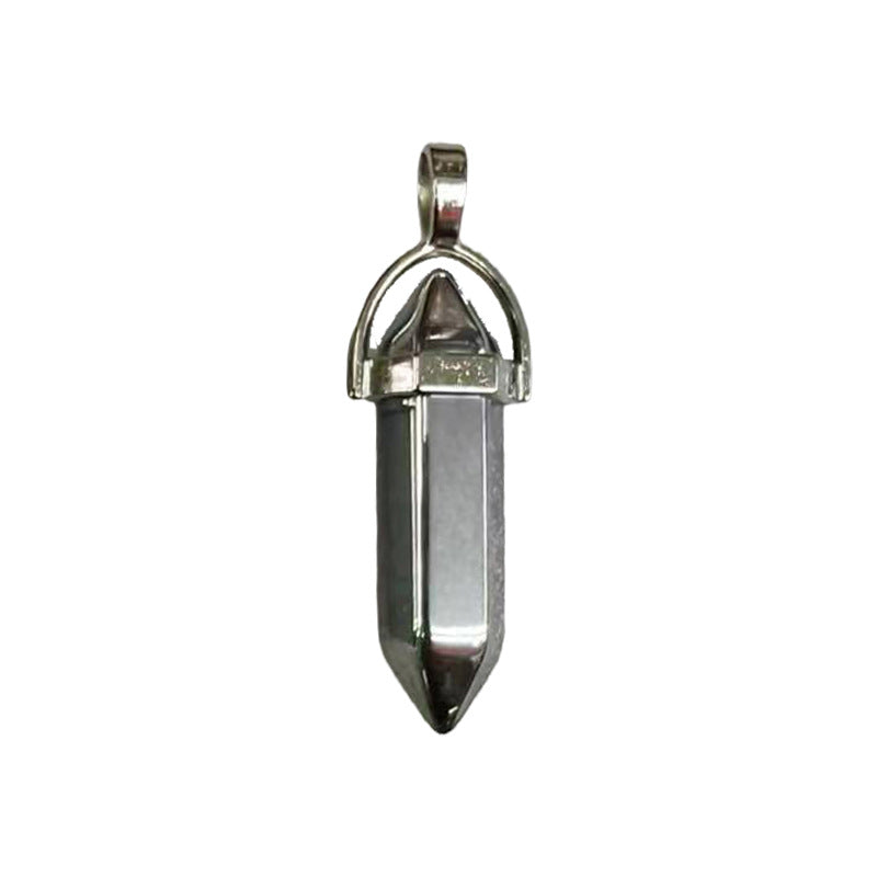 Natural Crystal Hexagon Prism Pink Amethyst Double Pointed Bullet Pendant