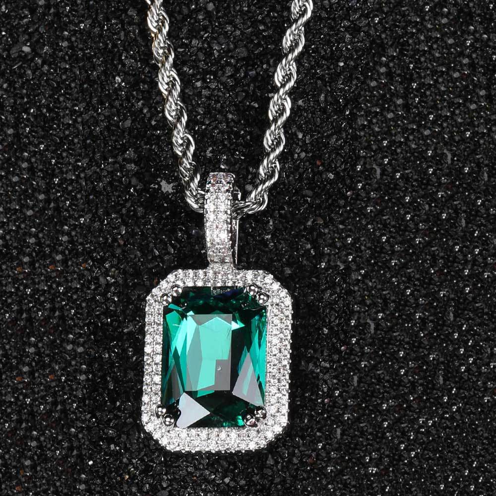 Men's Hip Hop Solid Square Colored Gemstone Fashion Personality Micro Inlaid Pendant