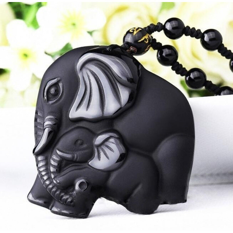 Glass Imitation Obsidian Wolf Head Dragon Gossip Elephant Avalokitesvara Pendant