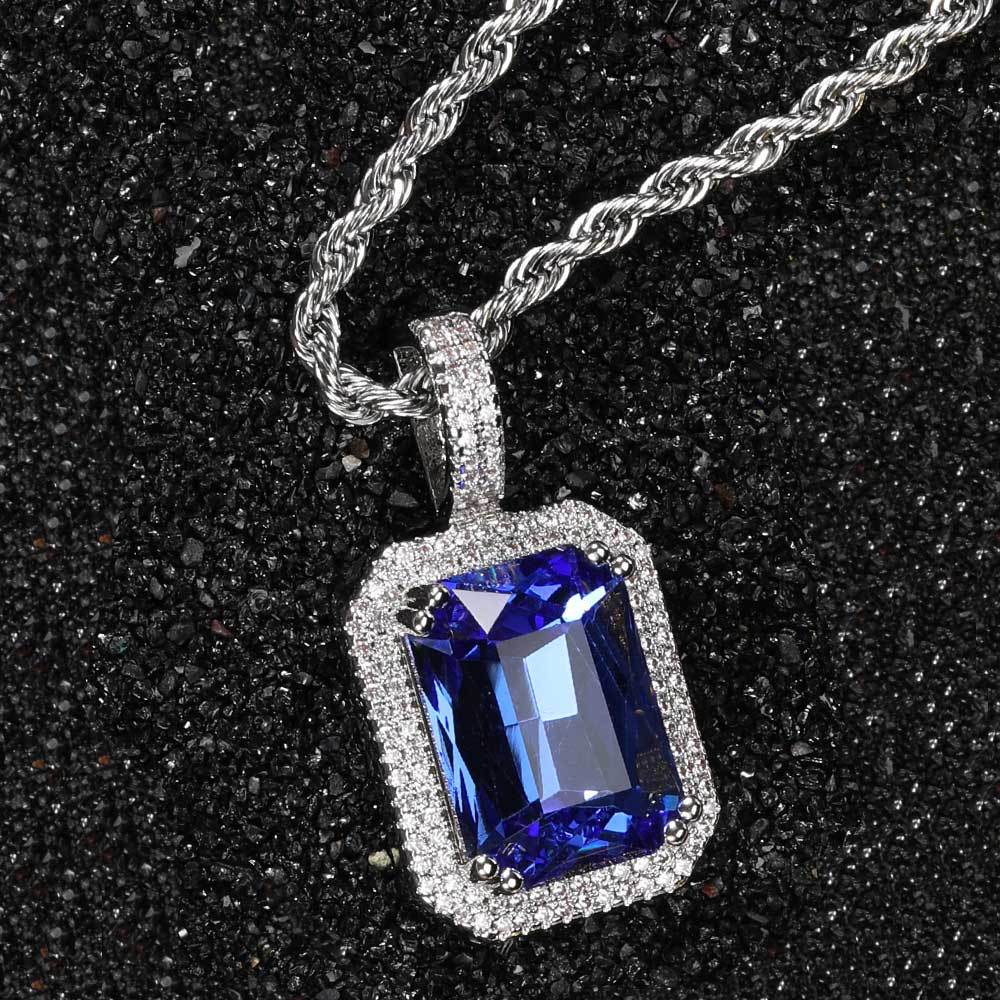 Men's Hip Hop Solid Square Colored Gemstone Fashion Personality Micro Inlaid Pendant