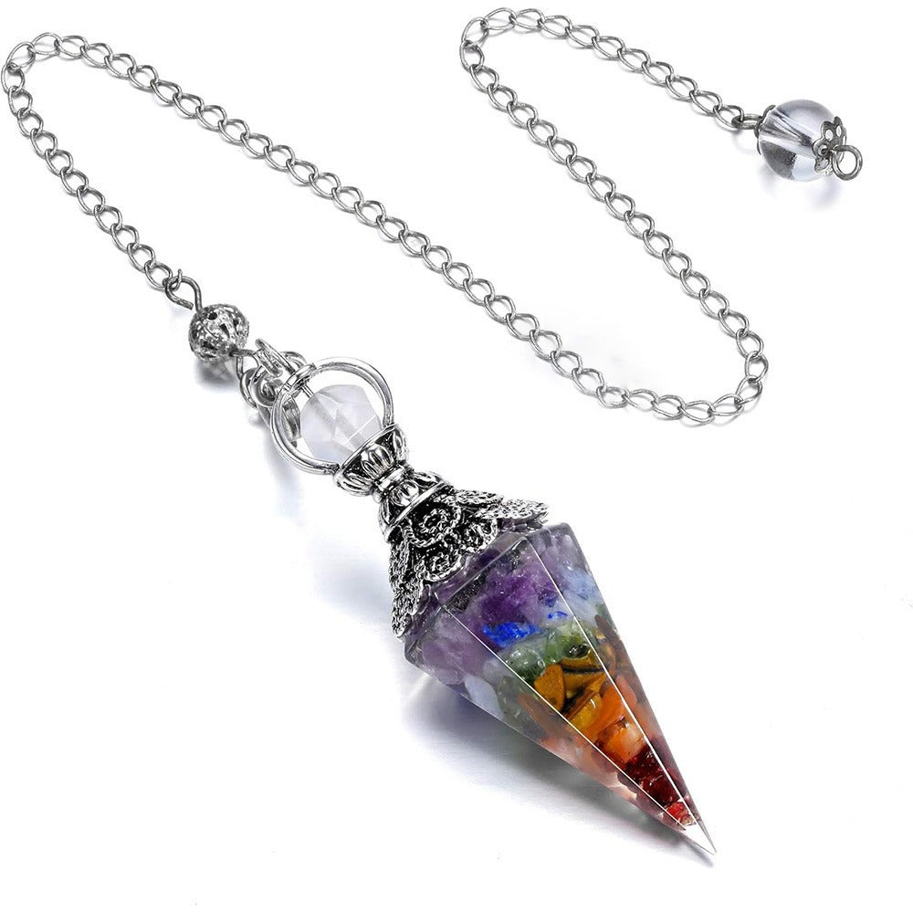 Natural Stone Gravel Hexagonal Cone Pendulum Colorful Beads Pendant