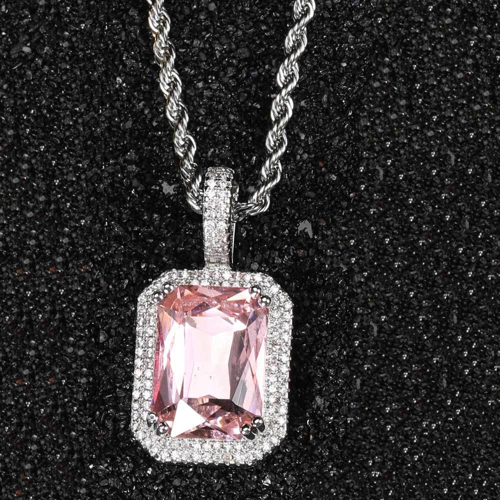Men's Hip Hop Solid Square Colored Gemstone Fashion Personality Micro Inlaid Pendant