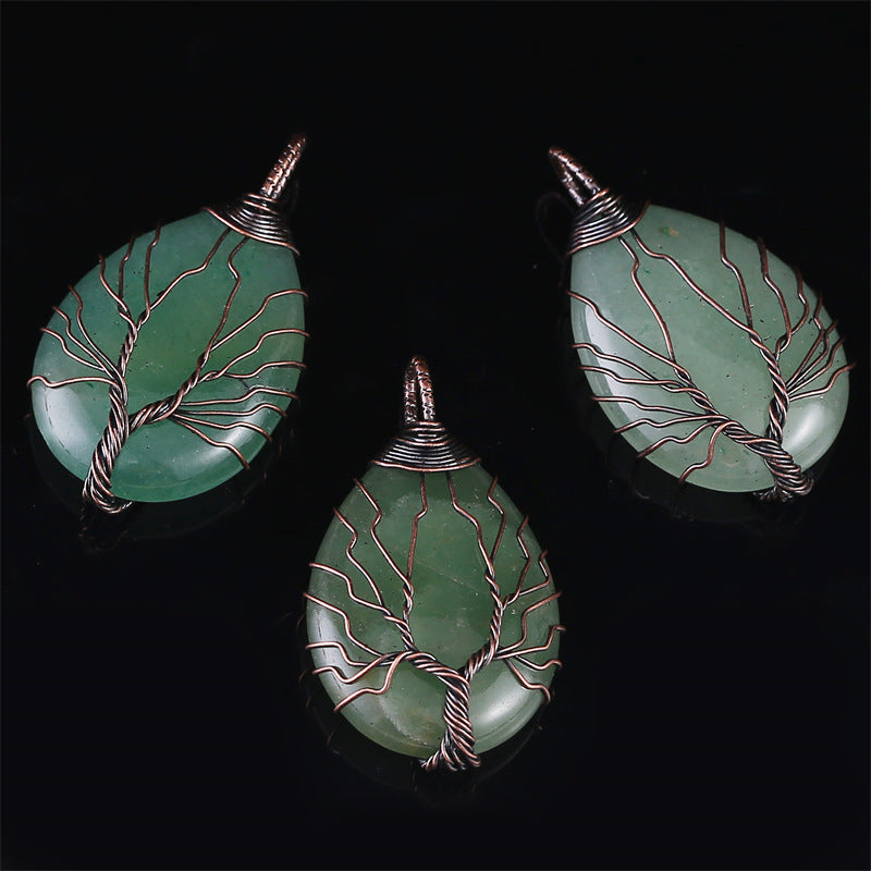 Copper Wire Winding Natural Crystal Water Drop Rough Stone Lucky Pendant