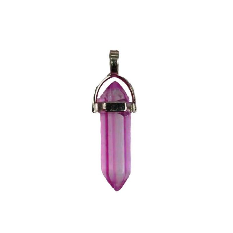 Natural Crystal Hexagon Prism Pink Amethyst Double Pointed Bullet Pendant
