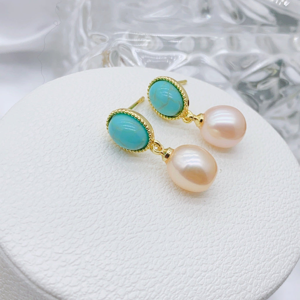 Hepburn Style Turquoise Natural Freshwater Pearl Jewelry Set