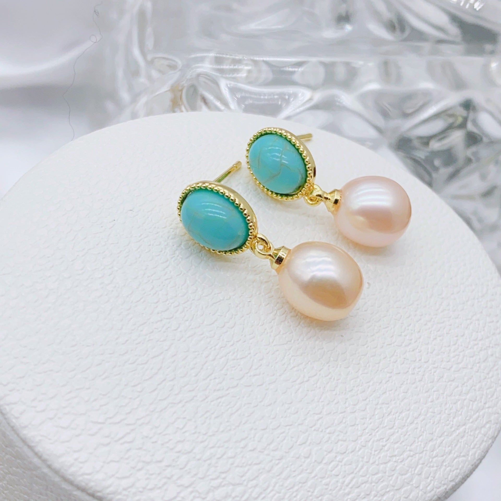 Hepburn Style Turquoise Natural Freshwater Pearl Jewelry Set