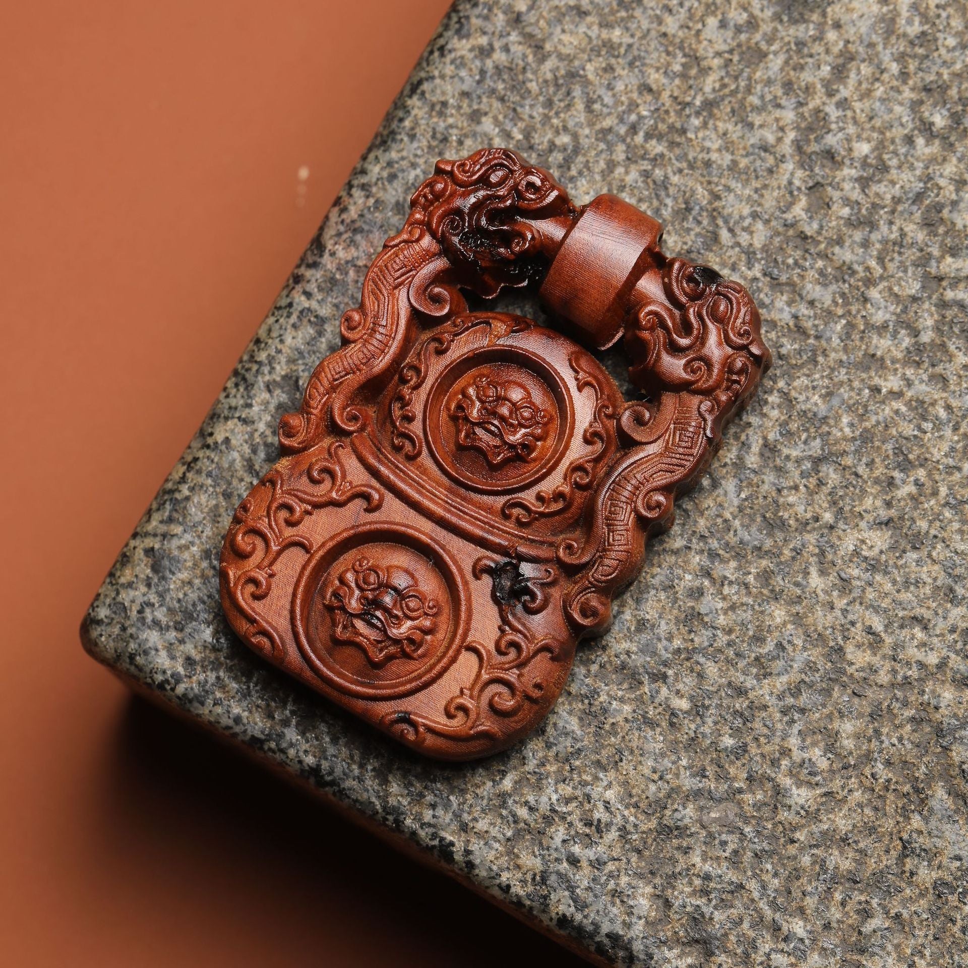 Tree Diamond Lock Double-sided Carved Lucky Safe Pendants