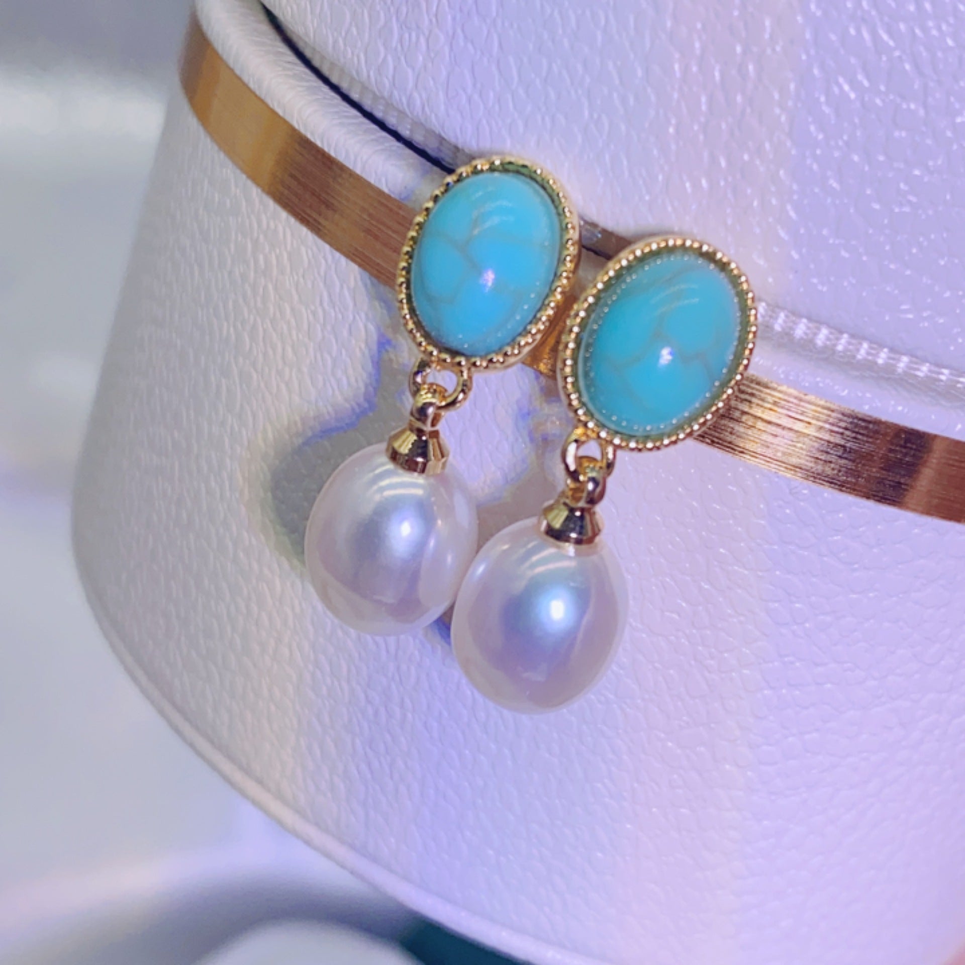 Hepburn Style Turquoise Natural Freshwater Pearl Jewelry Set