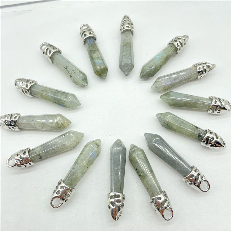 Stone Amethyst Agate Hexagon Prism Bullet Spirit Pendant