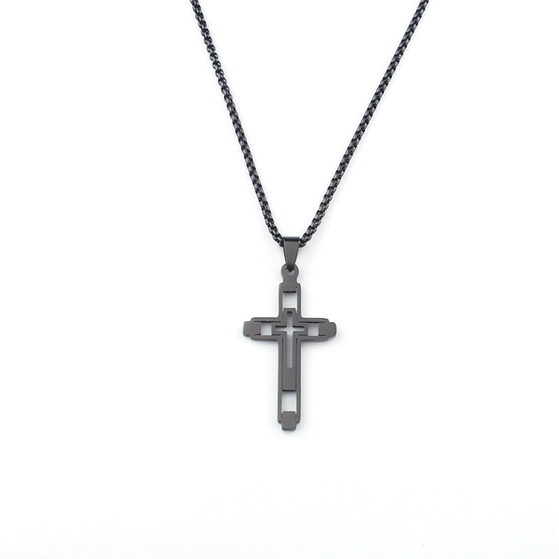 Women's & Men's Fashionable Hip Hop Cool Hollow Cross Niche Titanium Steel No Pendant