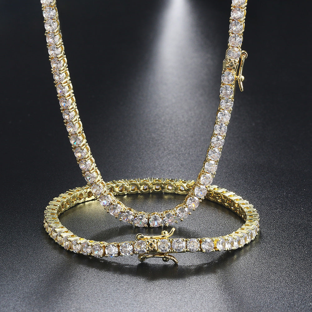 Full Diamond Tennis Single Row Copper Inlaid Zircon Duck Tongue Jewelry Set
