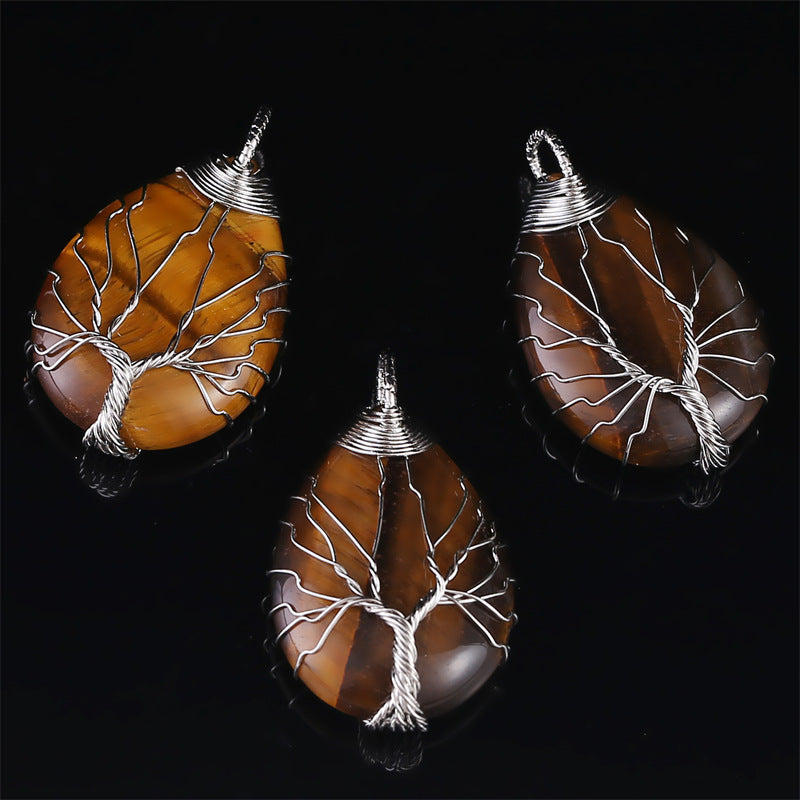 Copper Wire Winding Natural Crystal Water Drop Rough Stone Lucky Pendant