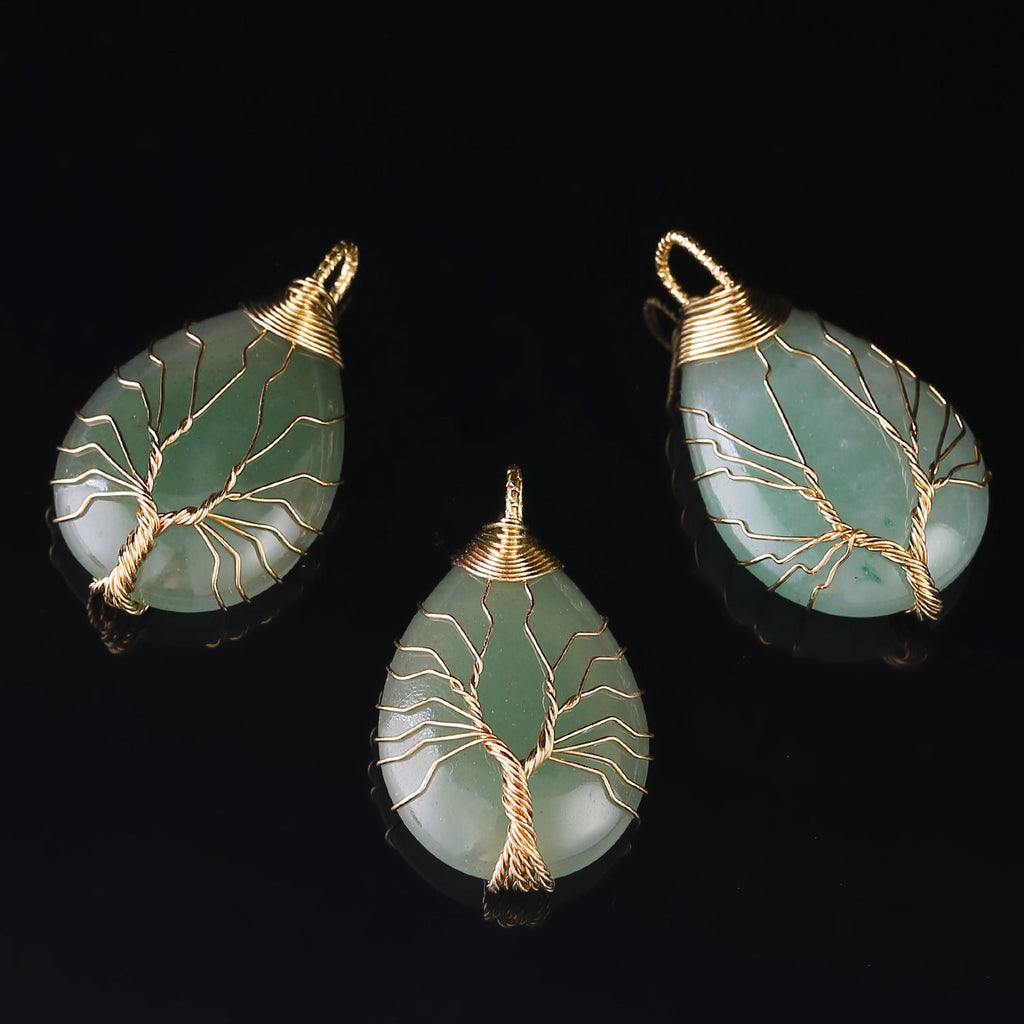 Copper Wire Winding Natural Crystal Water Drop Rough Stone Lucky Pendant