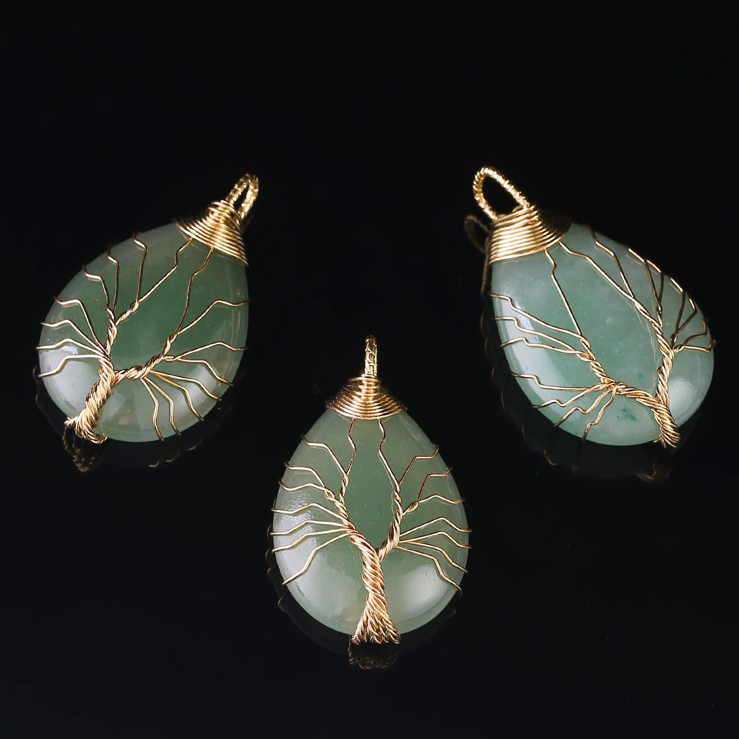 Copper Wire Winding Natural Crystal Water Drop Rough Stone Lucky Pendant